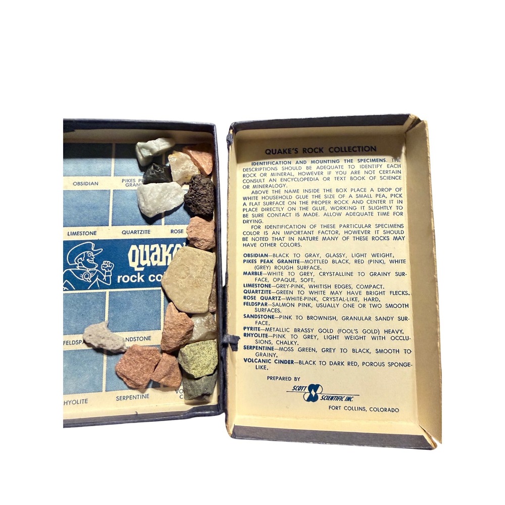 Vintage 1969 Scott Scientific Rock Mineral Collection Quake's Pikes Peak Geology